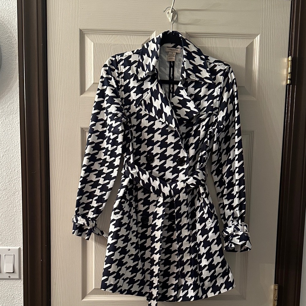 Vertigo Paris Houndstooth Belted Trench Jacket M Minor Flaws